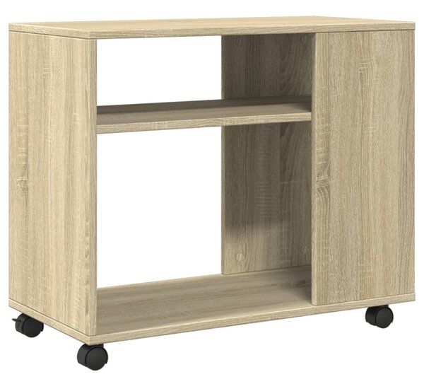 Sonoma tölgy színű szerelt fa kisasztal kerekekkel 70x35x60 cm