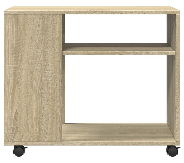 Sonoma tölgy színű szerelt fa kisasztal kerekekkel 70x35x60 cm