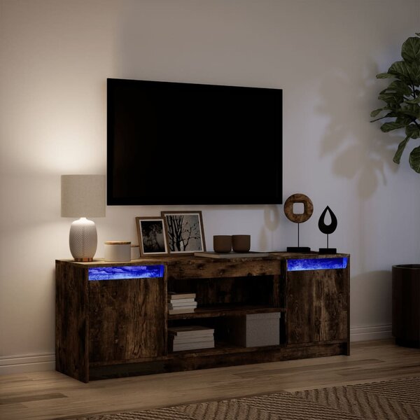Füstös tölgy színű szerelt fa LED-es TV-szekrény 139,5x34x50 cm