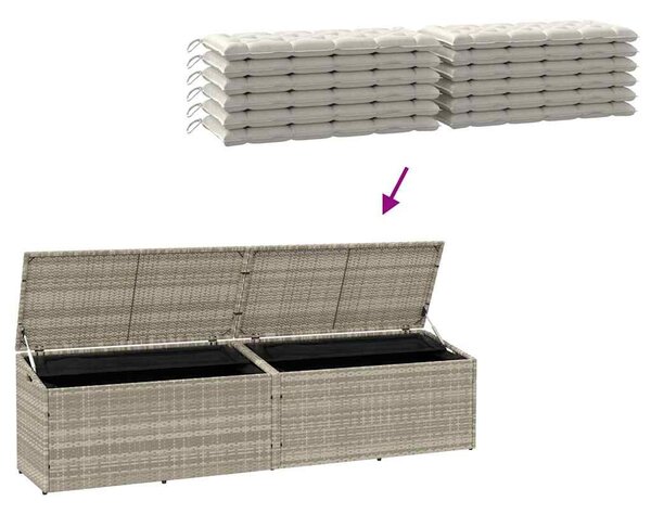 Világosszürke polyrattan kerti tárolóláda 220x50x58 cm