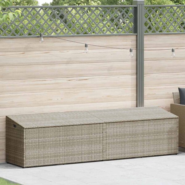 Világosszürke polyrattan kerti tárolóláda 220x50x58 cm