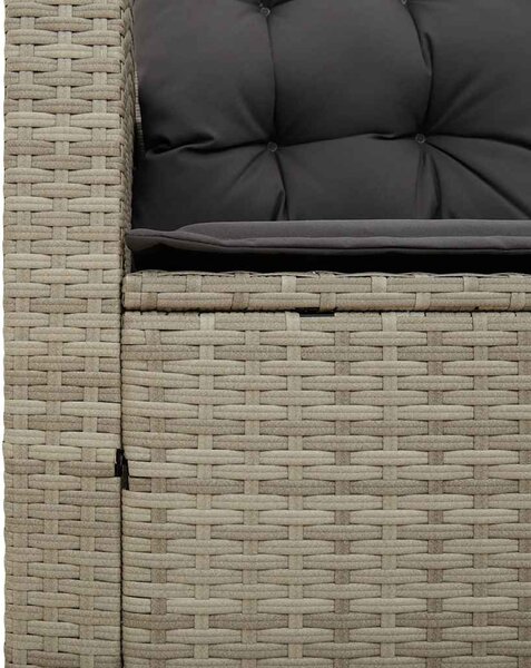 L-alakú szürke polyrattan kerti kanapé asztallal és párnákkal