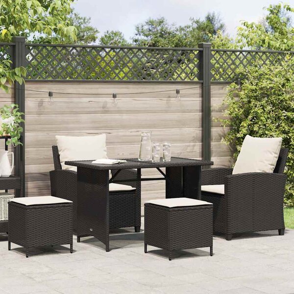 4 részes fekete polyrattan kerti ülőgarnitúra párnákkal