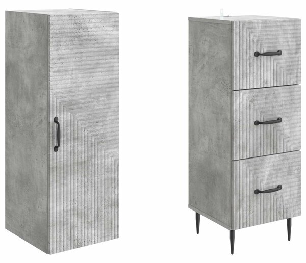 Szekrény szett 2 pcs Betonszürke 33 x 34,5 x 90 cm Szerelt Fa