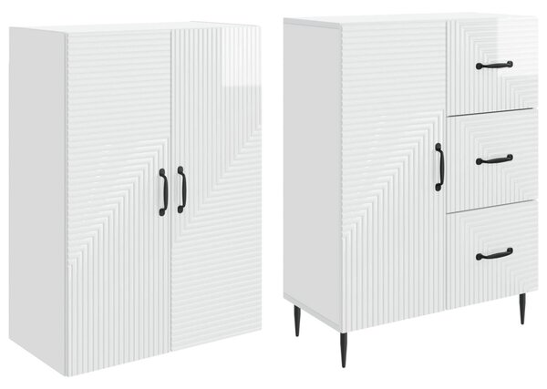 Szekrény szett 2 pcs Magasfényű Fehér 66 x 34,5 x 89,5 cm