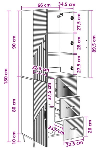 Szekrény szett 2 pcs Magasfényű Fehér 66 x 34,5 x 89,5 cm
