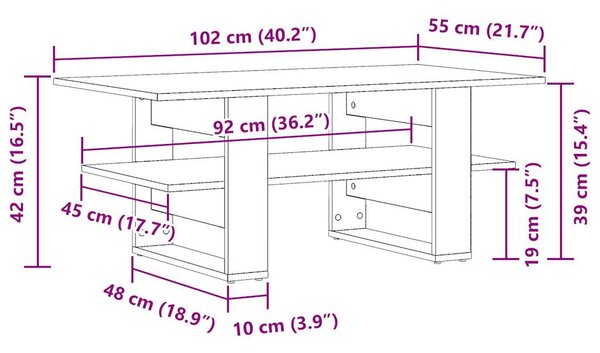 Antik fa színű szerelt fa dohányzóasztal 102 x 55 x 42 cm