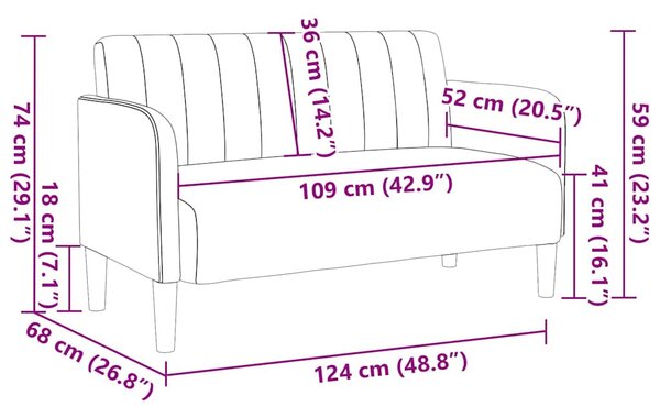 VidaXL kék bársony loveseat kanapé 109 cm