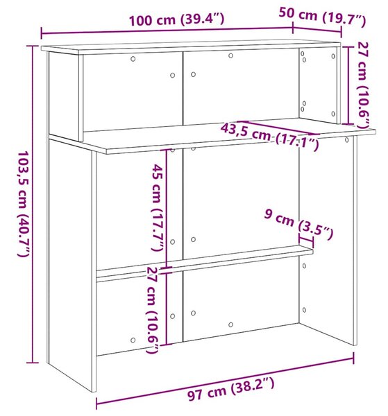Recepciós pult antik fa 100x50x103,5 cm szerelt fa