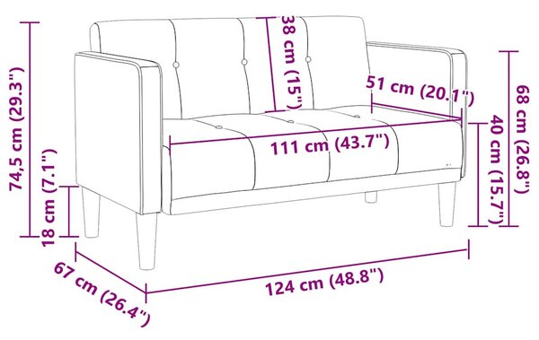 Világosszürke bársony loveseat kanapé 111 cm