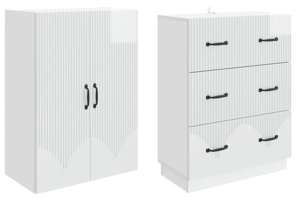 Szekrény szett 2 pcs Magasfényű Fehér 66 x 34,5 x 87 cm