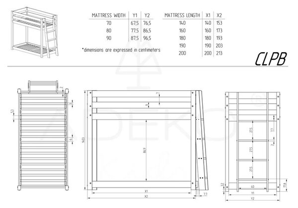 Emeletes fenyőfa gyerekágy 70x160 cm CLPB - Adeko