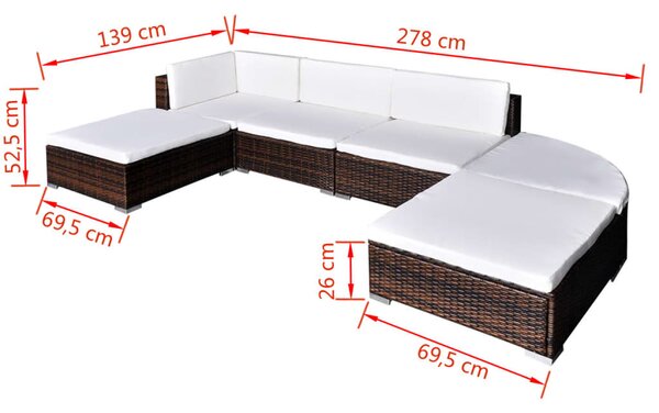 6-részes barna polyrattan kerti bútorszett párnákkal