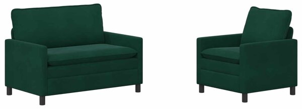 VidaXL Kanapé Szett 2 pcs Sötétzöld Bársony