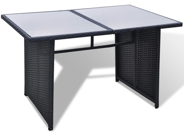 10-részes fekete polyrattan kerti bútorszett párnákkal