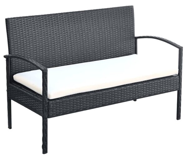 4-részes fekete polyrattan kerti bútorszett párnákkal