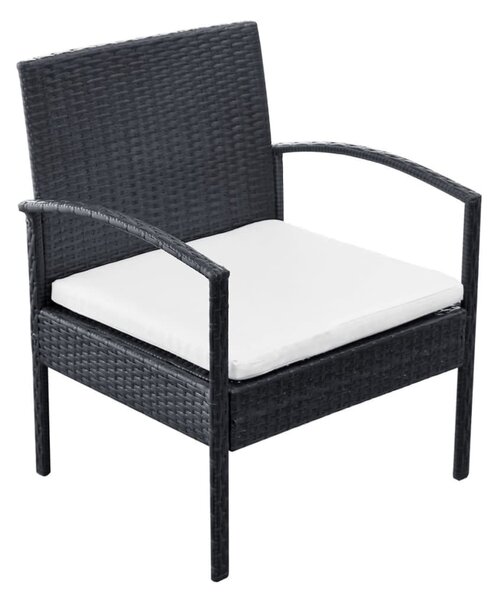 4-részes fekete polyrattan kerti bútorszett párnákkal
