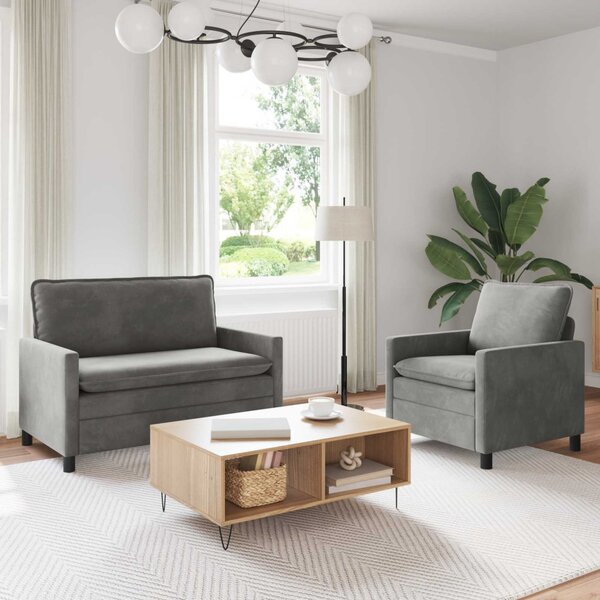 VidaXL Kanapé Szett 2 pcs Világosszürke Bársony