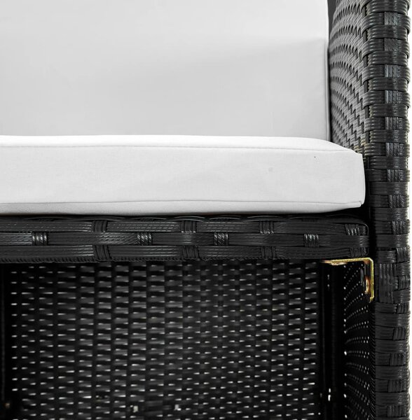 9-részes fekete polyrattan kültéri étkezőszett párnákkal
