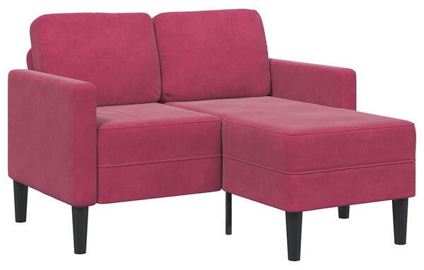 Borvörös bársony 2 üléses kanapé L-alakú kanapéval 125 cm