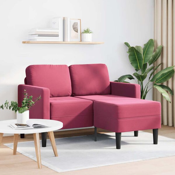 Borvörös bársony 2 üléses kanapé L-alakú kanapéval 125 cm