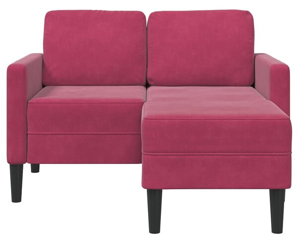 Borvörös bársony 2 üléses kanapé L-alakú kanapéval 125 cm