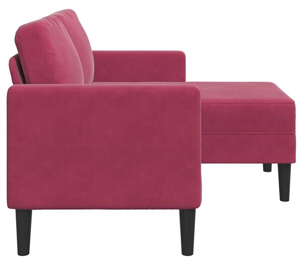 Borvörös bársony 2 üléses kanapé L-alakú kanapéval 125 cm