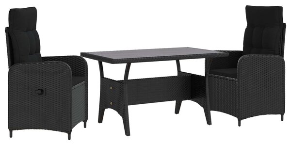 VidaXL Kültéri étkező szett 3 pcs Fekete polirattan