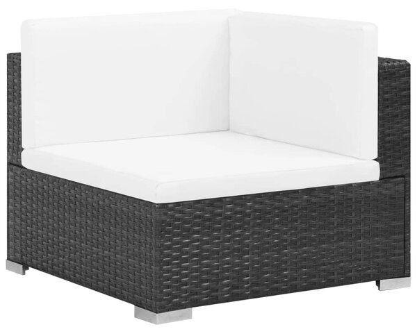 7-részes fekete polyrattan kerti bútorszett párnákkal