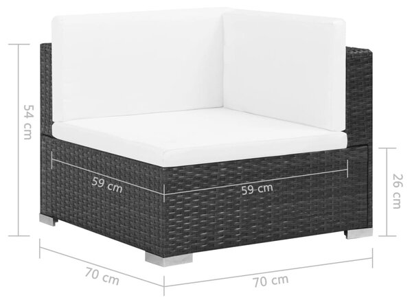 7-részes fekete polyrattan kerti bútorszett párnákkal