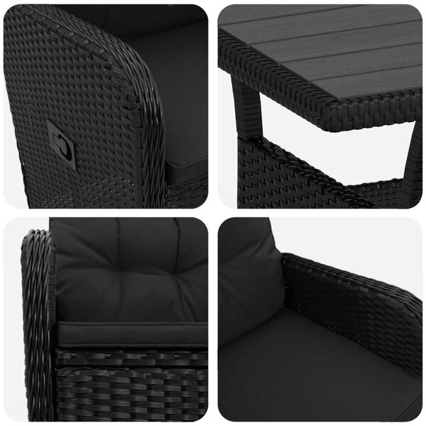 VidaXL Kültéri étkező szett 3 pcs Fekete polirattan