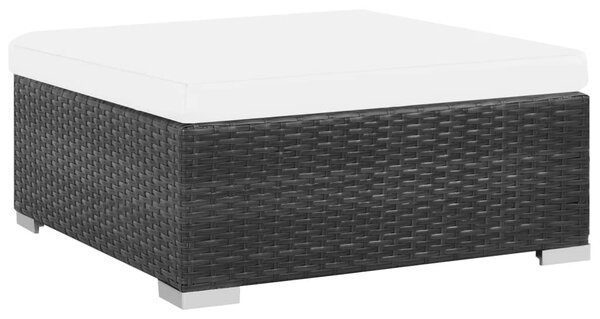 7-részes fekete polyrattan kerti bútorszett párnákkal