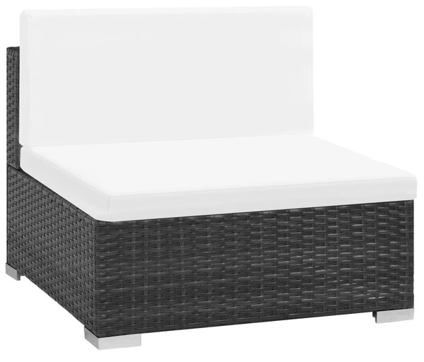 7-részes fekete polyrattan kerti bútorszett párnákkal