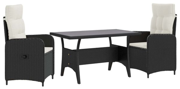 Kültéri étkező szett 3 pcs Fekete és krémfehér polirattan