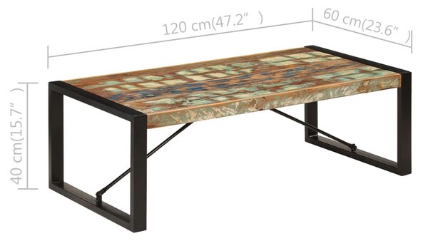 Tömör újrahasznosított fa dohányzóasztal 120 x 60 x 40 cm