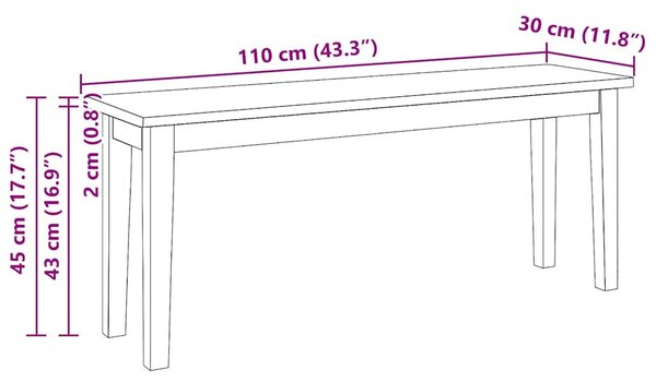 VidaXL tömörfa gumiból pad 110 cm