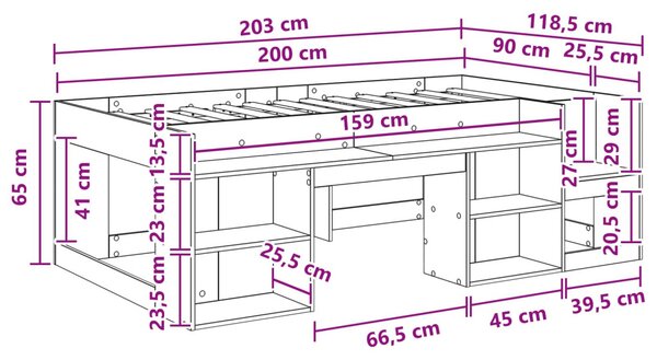 Gyerekágy keret tárolóval Szürke Sonoma 90 x 200 cm Szerelt Fa