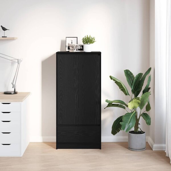 Fekete tölgy szerelt fa szekrény fiókkal 55,5x34x119,5 cm