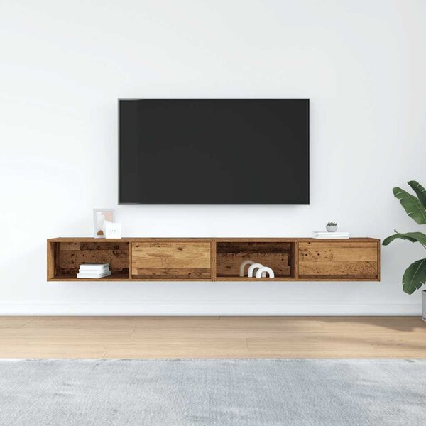2 db antik fa szerelt fa fali TV-szekrény 100x31x25,5 cm