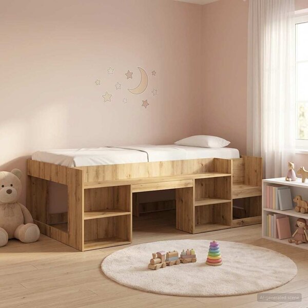 Gyerekágy keret tárolóval Kézműves Tölgy 75 x 190 cm Szerelt Fa