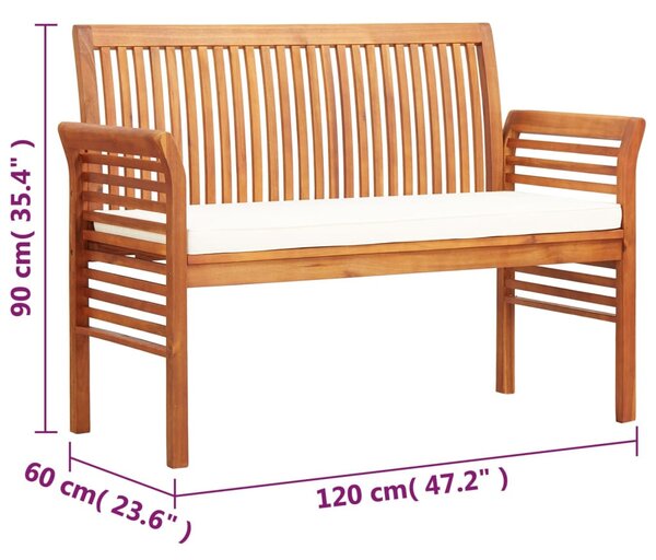 Kétszemélyes tömör akácfa kerti pad párnával 120 cm
