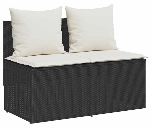 3 részes fekete polyrattan kerti étkezőgarnitúra párnákkal