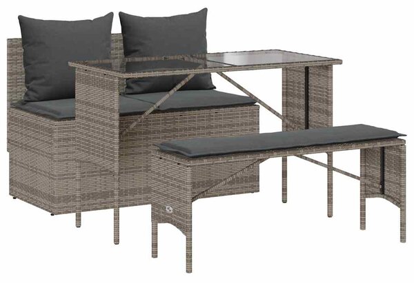 3 részes szürke polyrattan kerti étkezőgarnitúra párnával