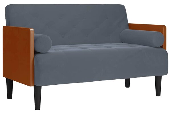Sötétszürke bársony loveseat kanapé párnákkal 110 cm