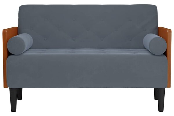 Sötétszürke bársony loveseat kanapé párnákkal 110 cm