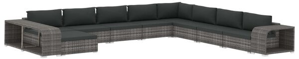 11-részes szürke polyrattan kerti bútorszett párnákkal