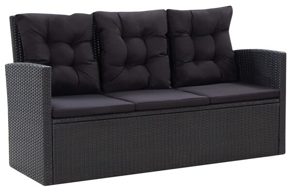 6 részes fekete polyrattan kerti bútorszett párnákkal