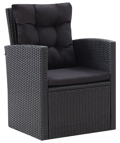 6 részes fekete polyrattan kerti bútorszett párnákkal