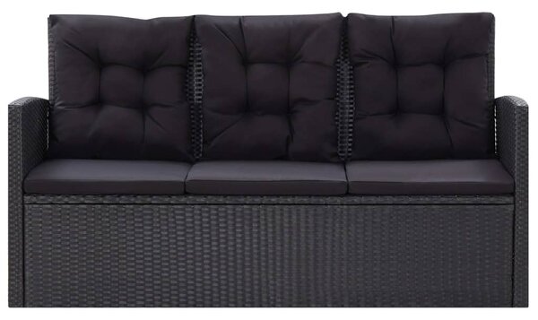 6 részes fekete polyrattan kerti bútorszett párnákkal