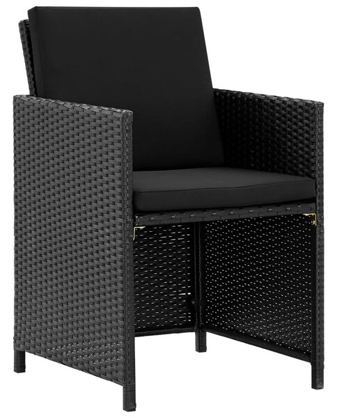 5 részes fekete polyrattan kültéri étkezőszett párnákkal